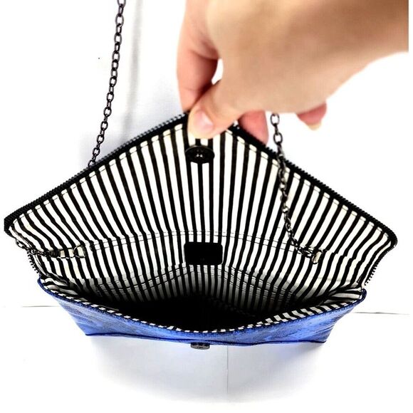 Lily & Ivy Purse Blue Snakeskin Envelope Clutch with Chain-link Shoulder Strap - Picture 8 of 8
